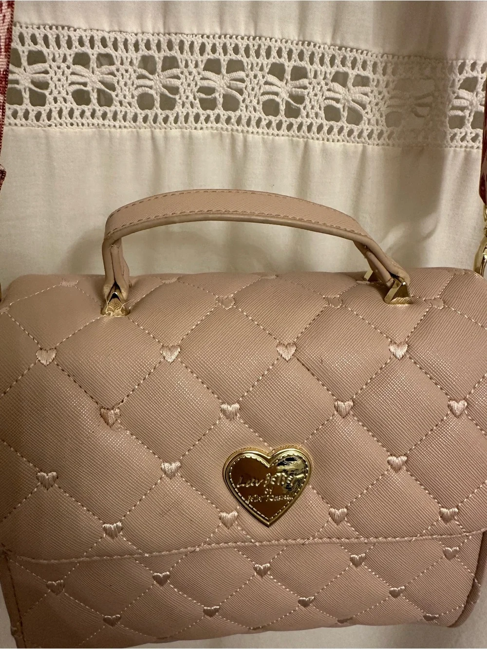 Quilted Blush Pink Crossbody Satchel with Heart Clasp